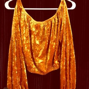 Exquisite Mustard Yellow Velvet Off  Shoulder Top